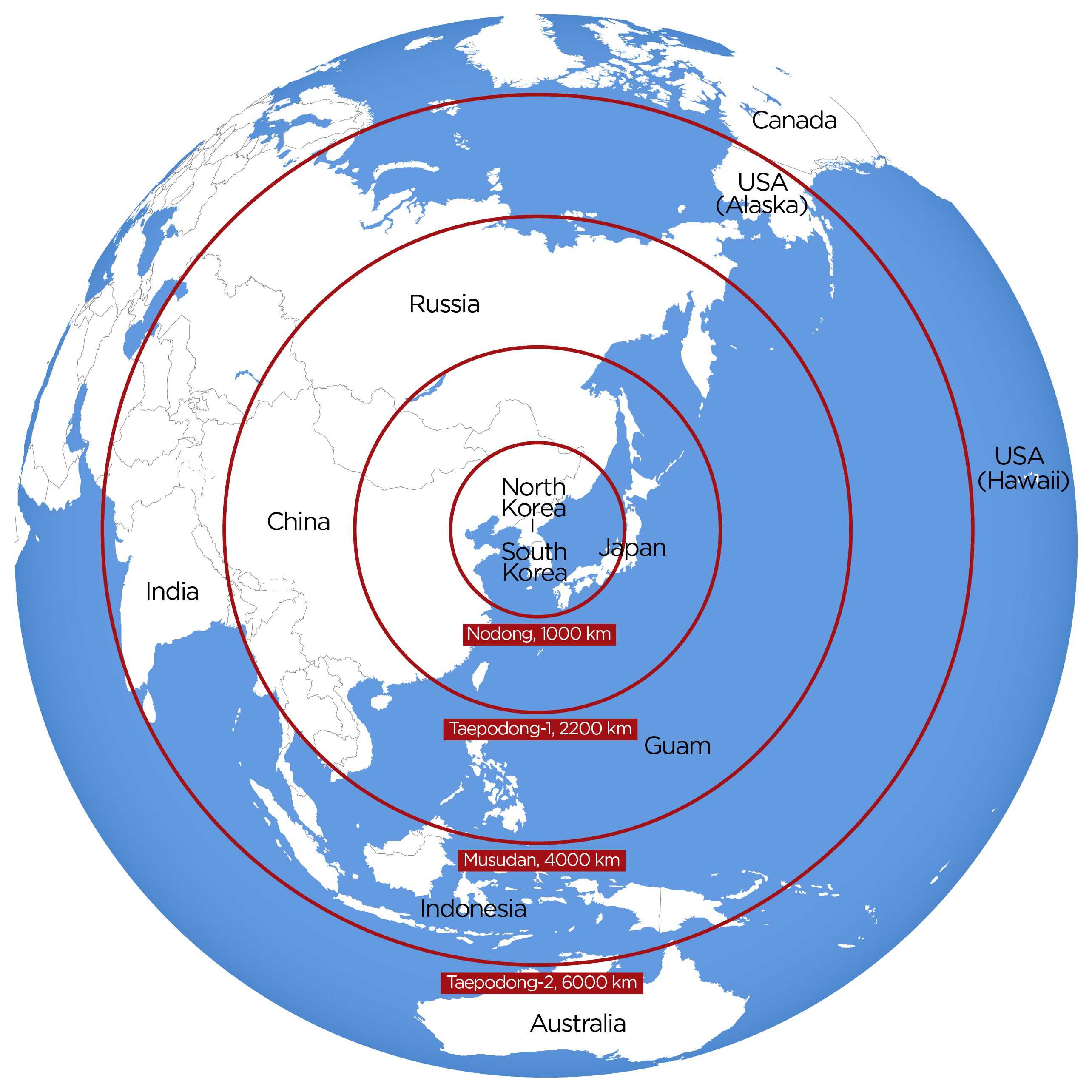 Estimated Maximum Range Of North Korean Missiles - Map Of Asia Without Middle East Clipart (2568x2568), Png Download