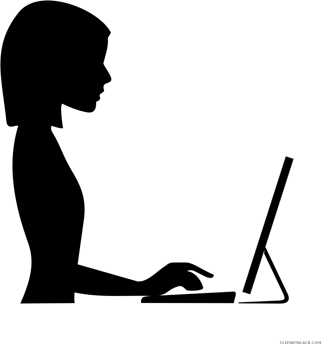 Computer Tools Free Black White Clipart Images Clipartblack - Woman At Computer Clipart - Png Download (1143x1200), Png Download