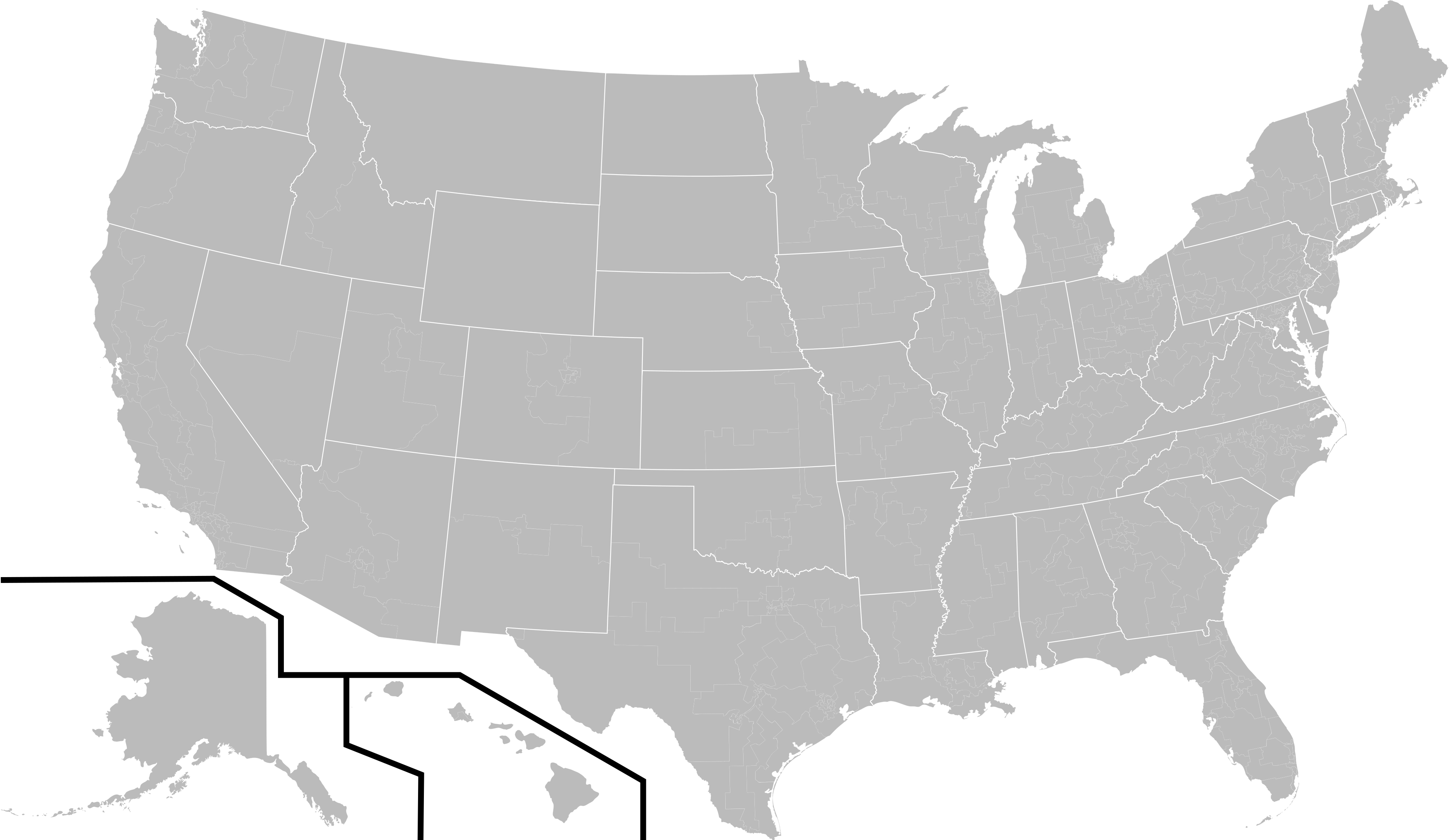 Us House Blank White Borders - Blank Congressional District Map Clipart (3726x2160), Png Download