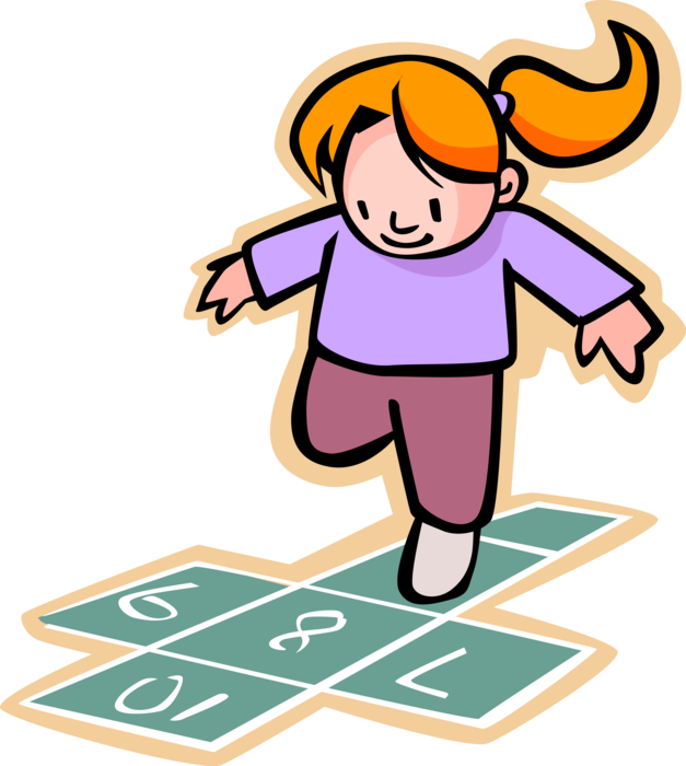 Vector Illustration Of Primary Or Elementary School - Girl Playing Hopscotch Clipart - Png Download (627x700), Png Download