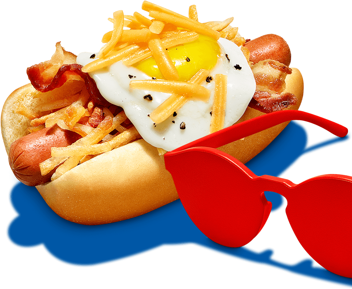 Covered With Crisp Bacon, Fried Potato Hash And A Cheese-topped - Chili Dog Clipart (1174x994), Png Download