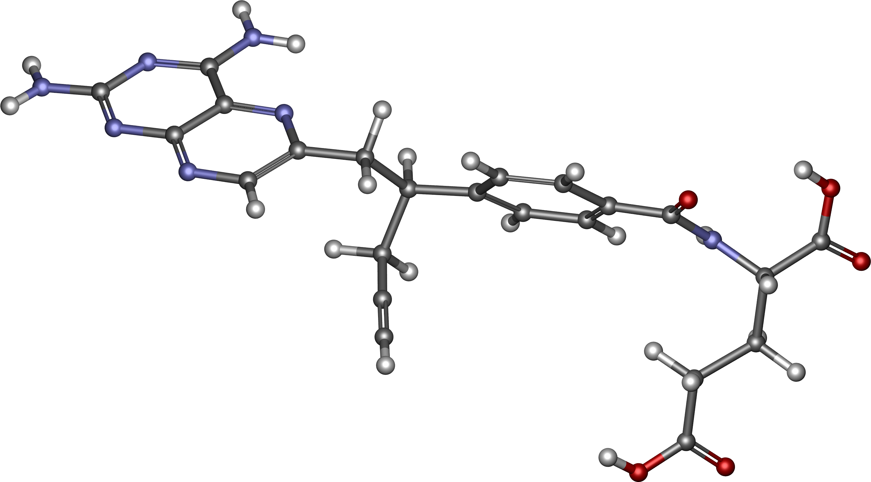 Pralatrexate Ball And Stick - Map Clipart (3000x1692), Png Download