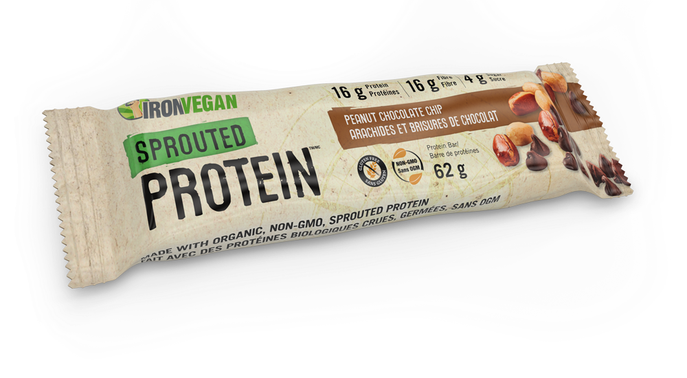 Iron Vegan Sprouted Protein Bar Peanut Chocolate Chip - Iron Vegan Protein Bars Clipart (1000x550), Png Download