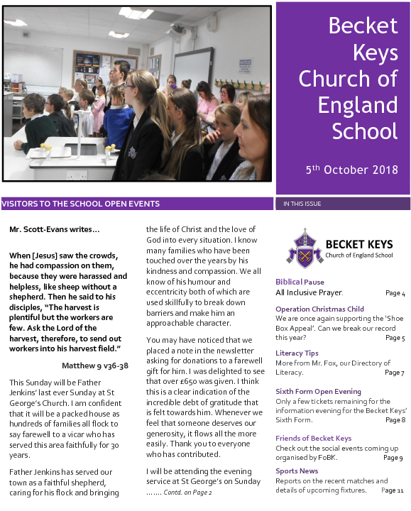 2018 10 05 - Becket Keys Church Of England School Clipart (612x792), Png Download