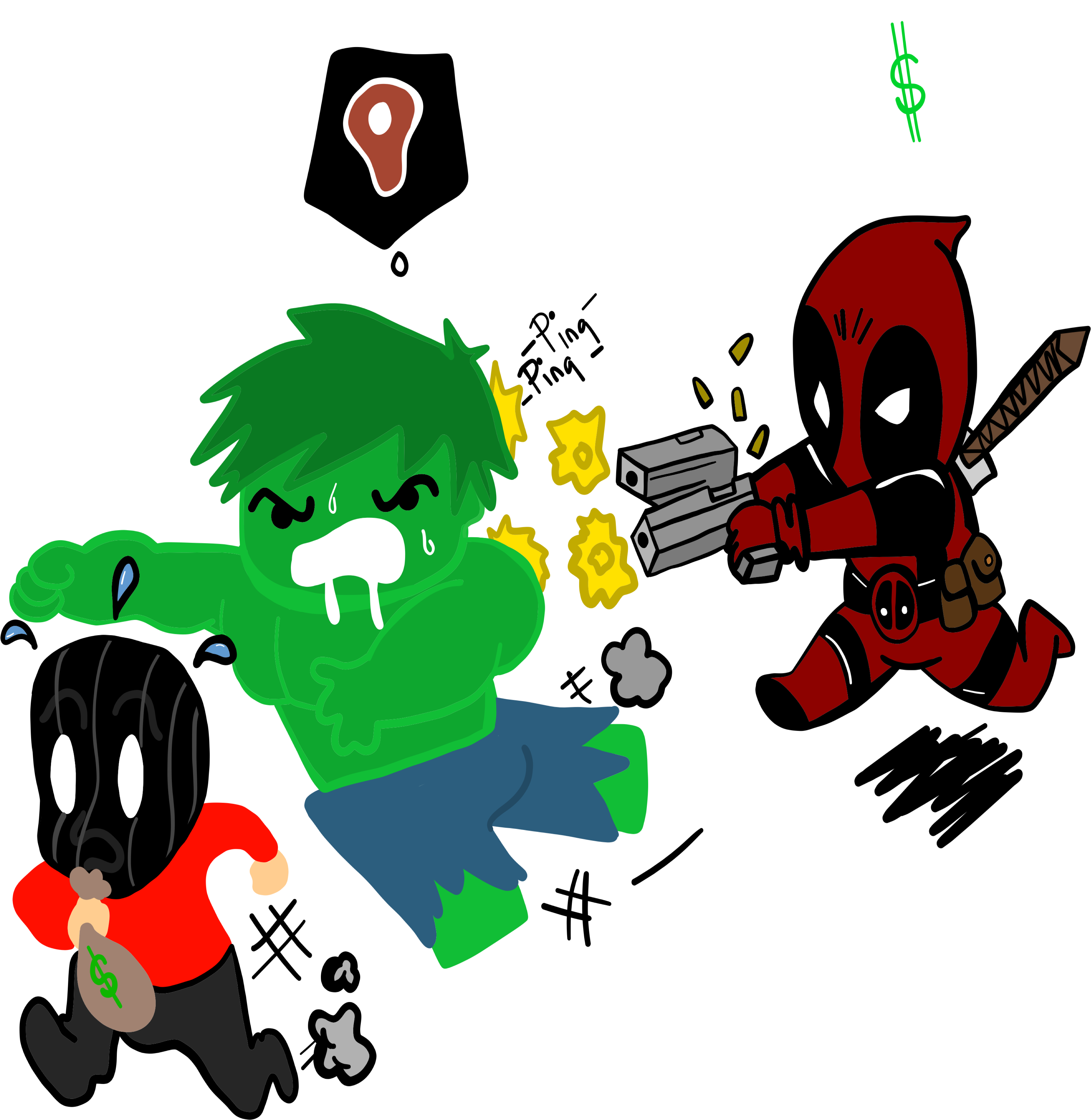 #hulk #deadpool #robber - Cartoon Clipart (4500x5400), Png Download