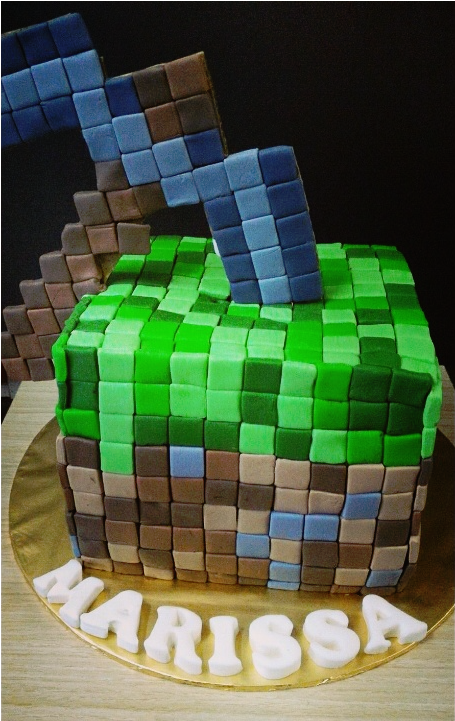 Pickaxe And Grass Block Combination Minecraft Cake - Minecraft Cake Pink Design Clipart (720x720), Png Download