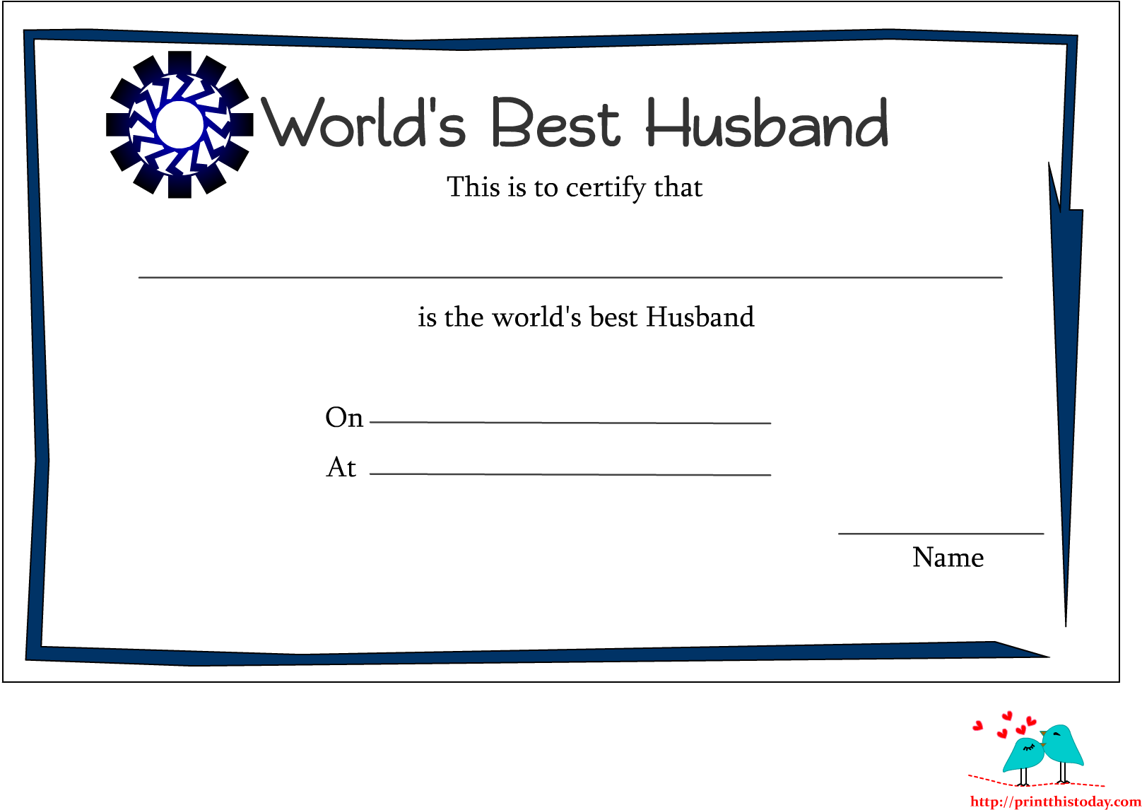 Certificate Template Clipart Anniversary Award - Free Printable Best Husband Certificates - Png Download (1650x1275), Png Download