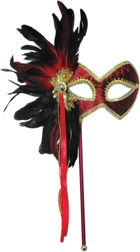 Red & Gold Masquerade Mask - Carnival Masks On Sticks Clipart (600x951), Png Download
