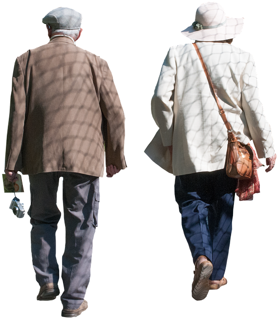 Old, Pensioners, Isolated, Man, Woman, Walking, Senior - Old Man Woman Png Clipart (699x720), Png Download