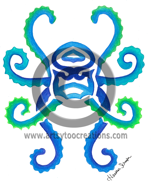 Tribal Octopus Hand-drawn Original Colored Pencil Artwork - Emblem Clipart (601x722), Png Download