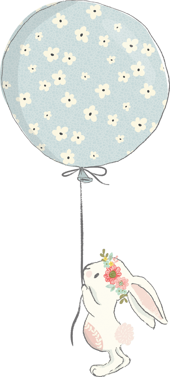 Rabbit Png Icon - Baby Bunny Holding A Balloon Clipart (723x1600), Png Download