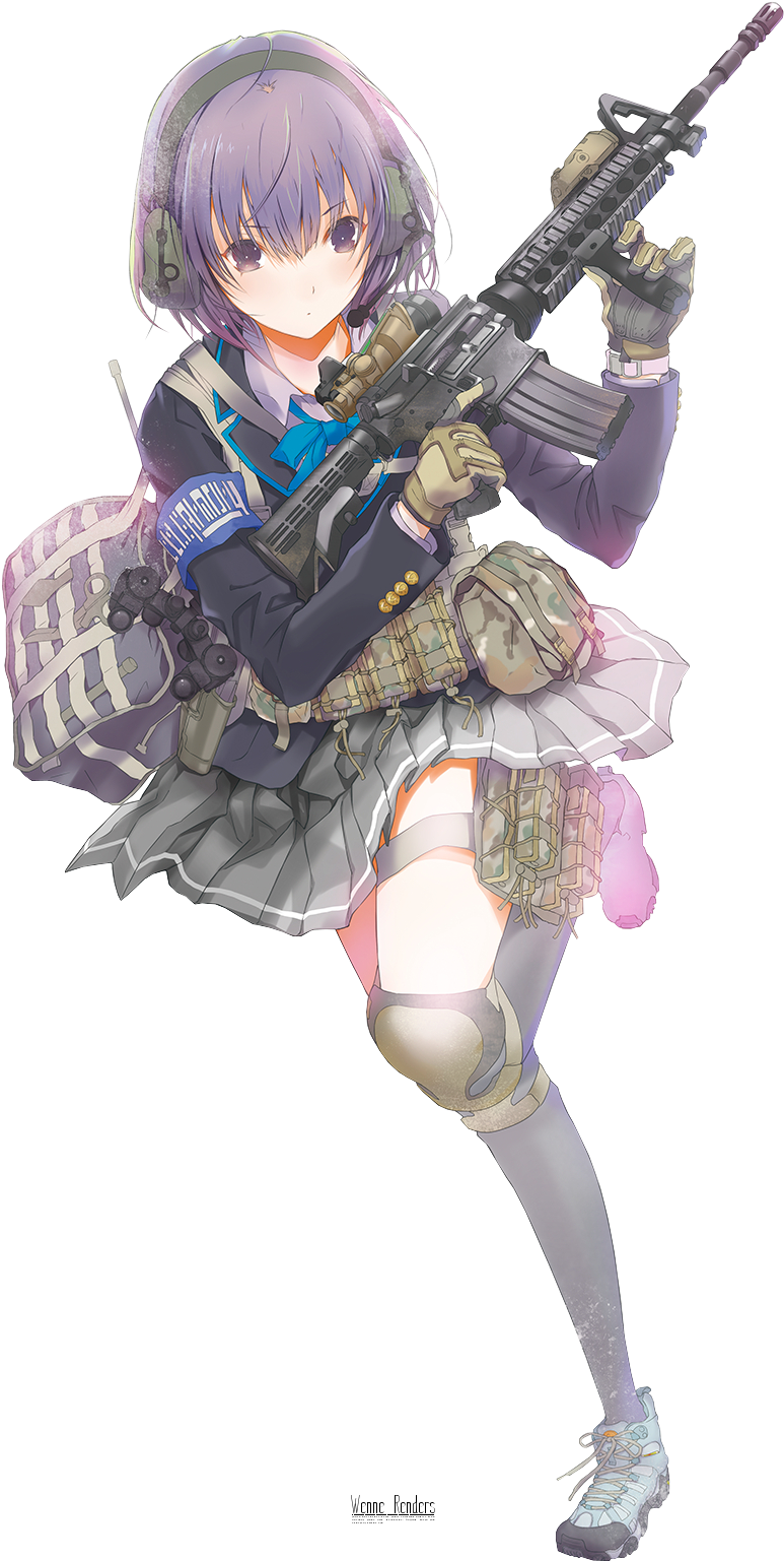 07 Mb, 795x1560, Anime Girl With A Gun Render By Wenneskies-d7tl9f9 - Miyo Asato Little Armory Clipart (795x1560), Png Download