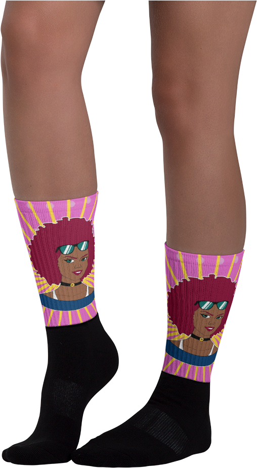 Chocolate Ancestor, Llc- Burgundy Afro Diva Pink Starburst - Sock Clipart (1000x1000), Png Download