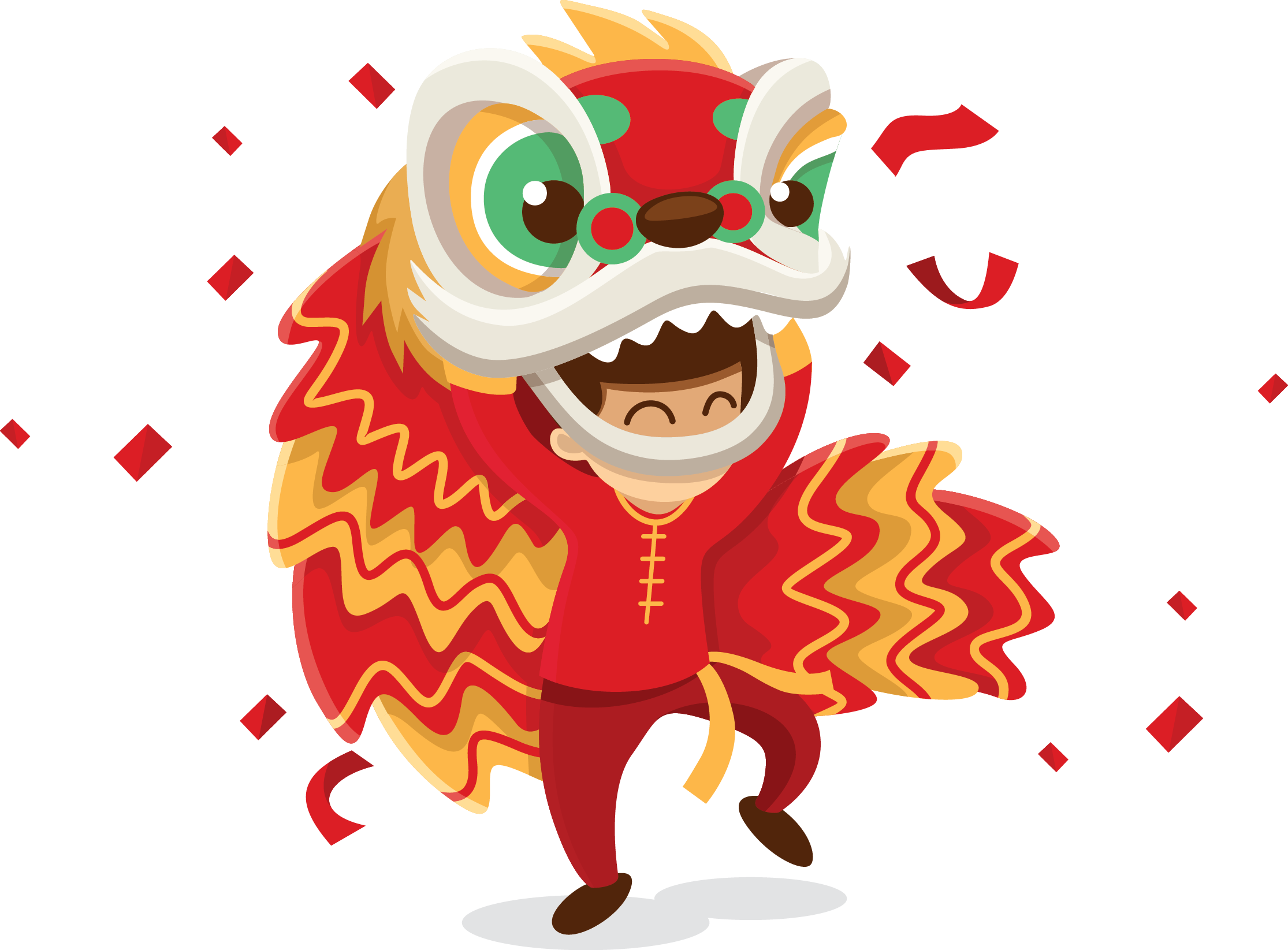 New Year Vector Dragon Transprent - Lion Dance Vector Png Clipart (2230x1645), Png Download