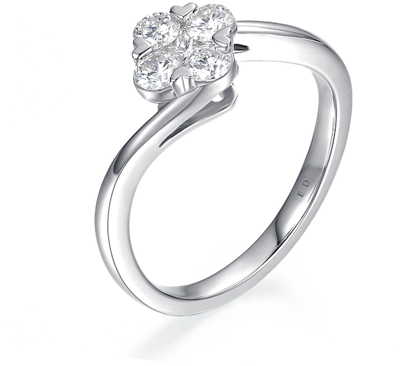 Lucky Four Leaf Clover Heart Prong Vintage Promise - Pre-engagement Ring Clipart (600x600), Png Download