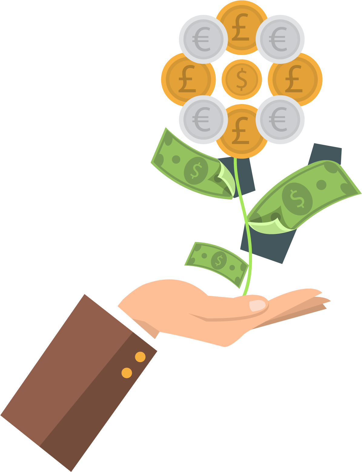 Service Business Money Hand Vector Gold Bank Clipart - Vector Graphics - Png Download (1364x1643), Png Download