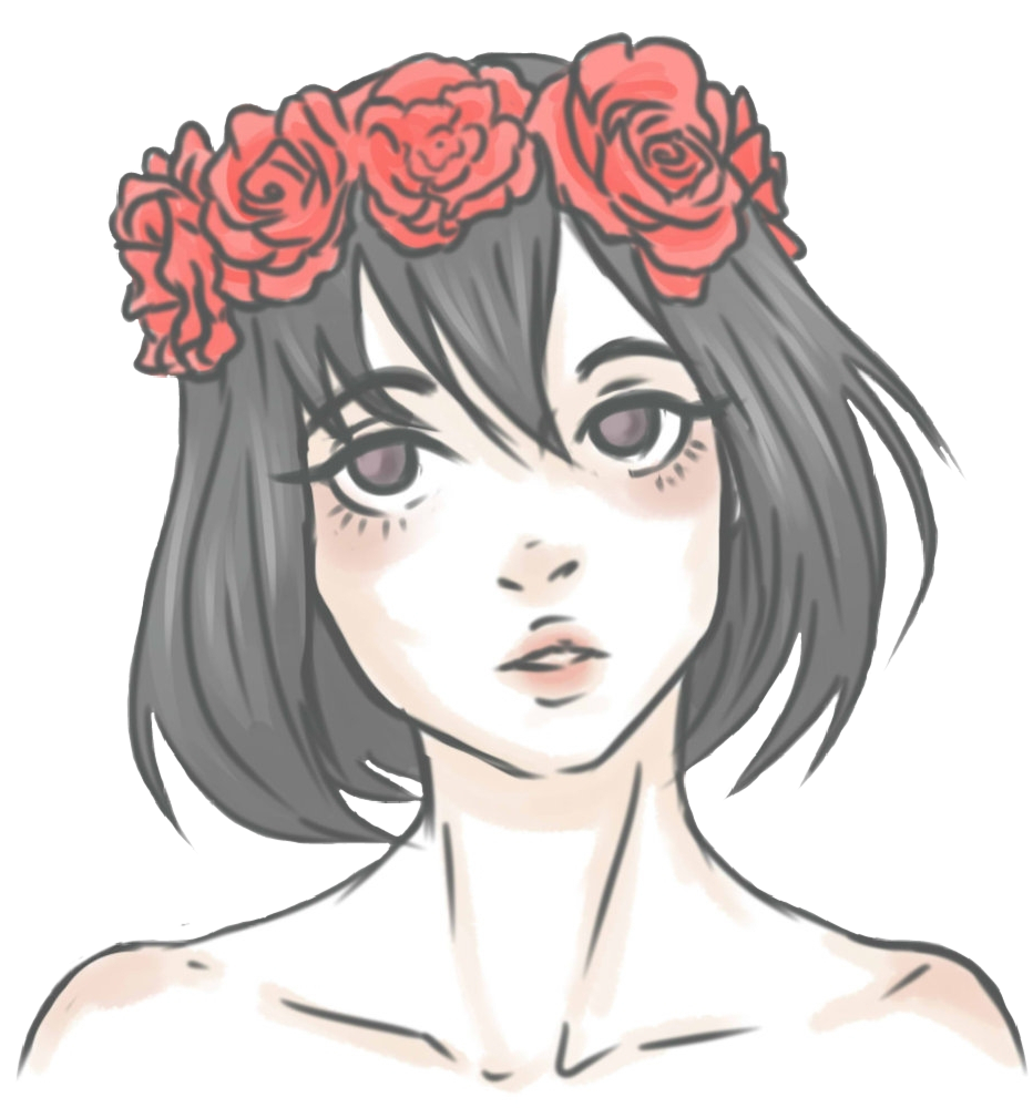 Girl Asian Anime Kawaii Flowercrown Flowers Red Roses - Easy Flower Crown Drawing Clipart (932x1000), Png Download