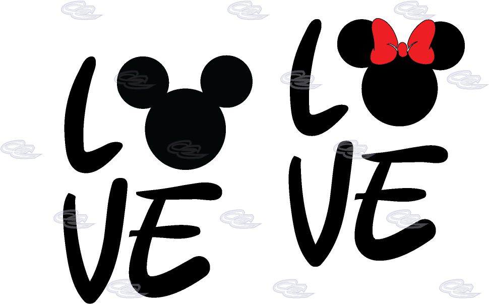 Love With Mickey Mouse Head Minnie Mouse Cute Bow - Love Mickey Y Minnie Clipart (1013x697), Png Download