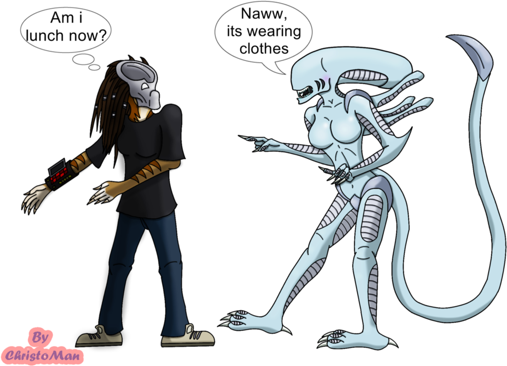 Gift Art Alien - Predator Cute Avp Clipart (1066x749), Png Download