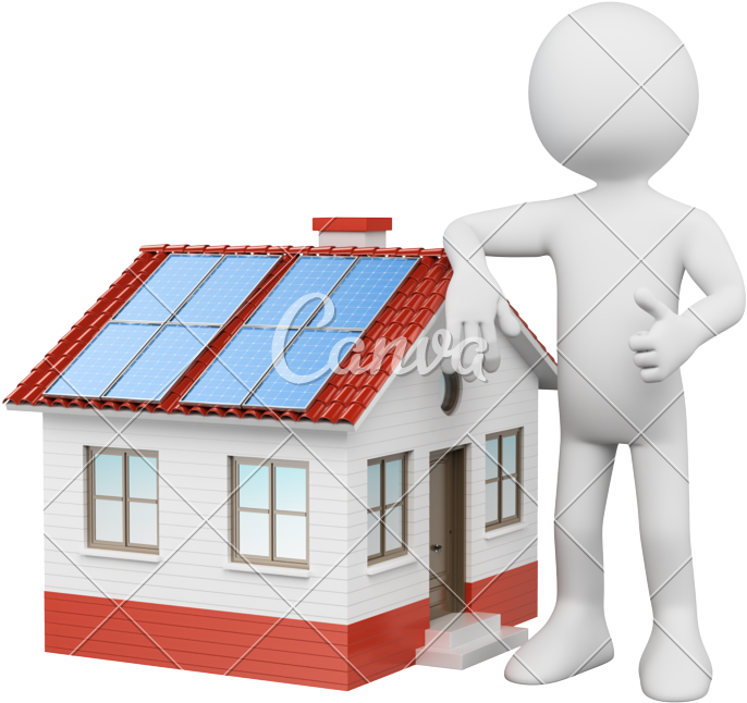 House With Solar Panels - Home 3d White Person Clipart (686x646), Png Download