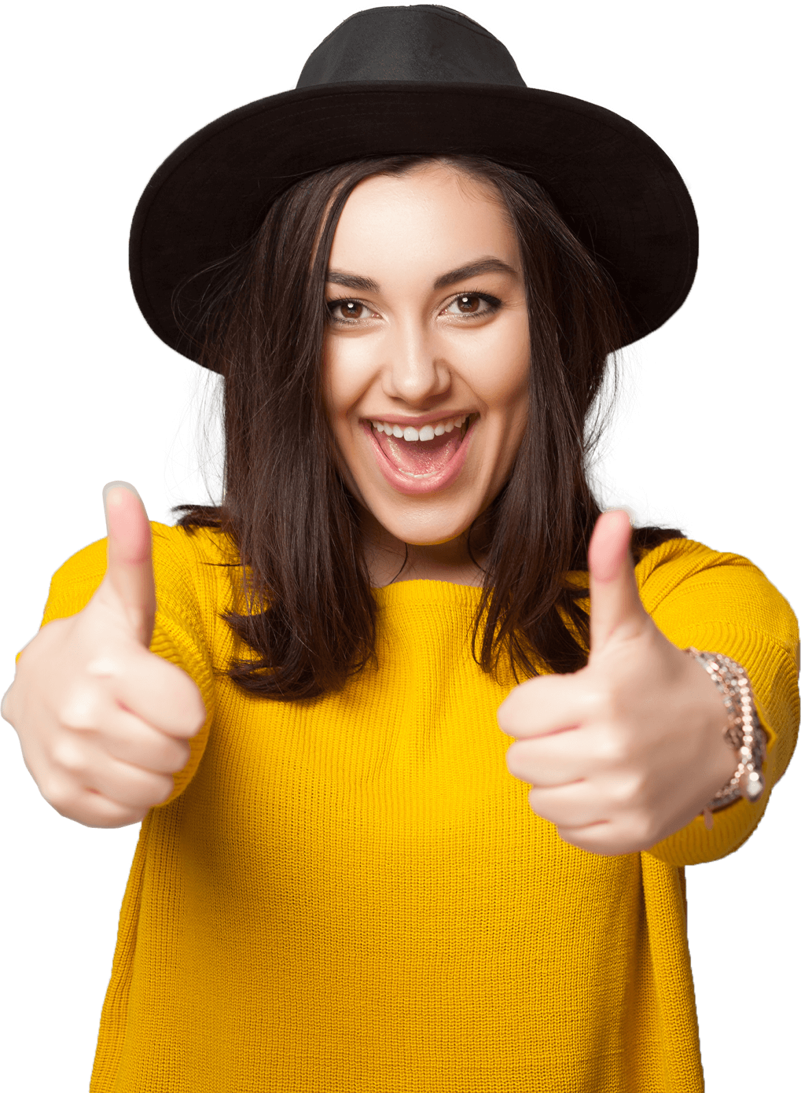 Lifestyle Image Of A Woman With A Yellow T-shirt And - Vrouw 20 Jaar Bruin Haar Clipart (1170x1595), Png Download