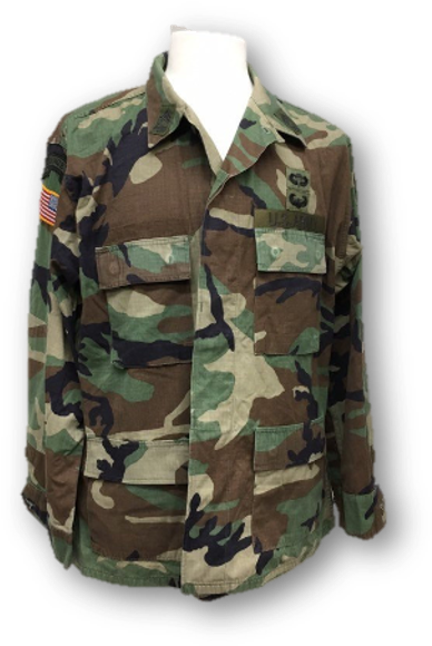 Us Army Military Camo Hot Weather Jacket With Patches - Military Uniform Clipart (582x754), Png Download