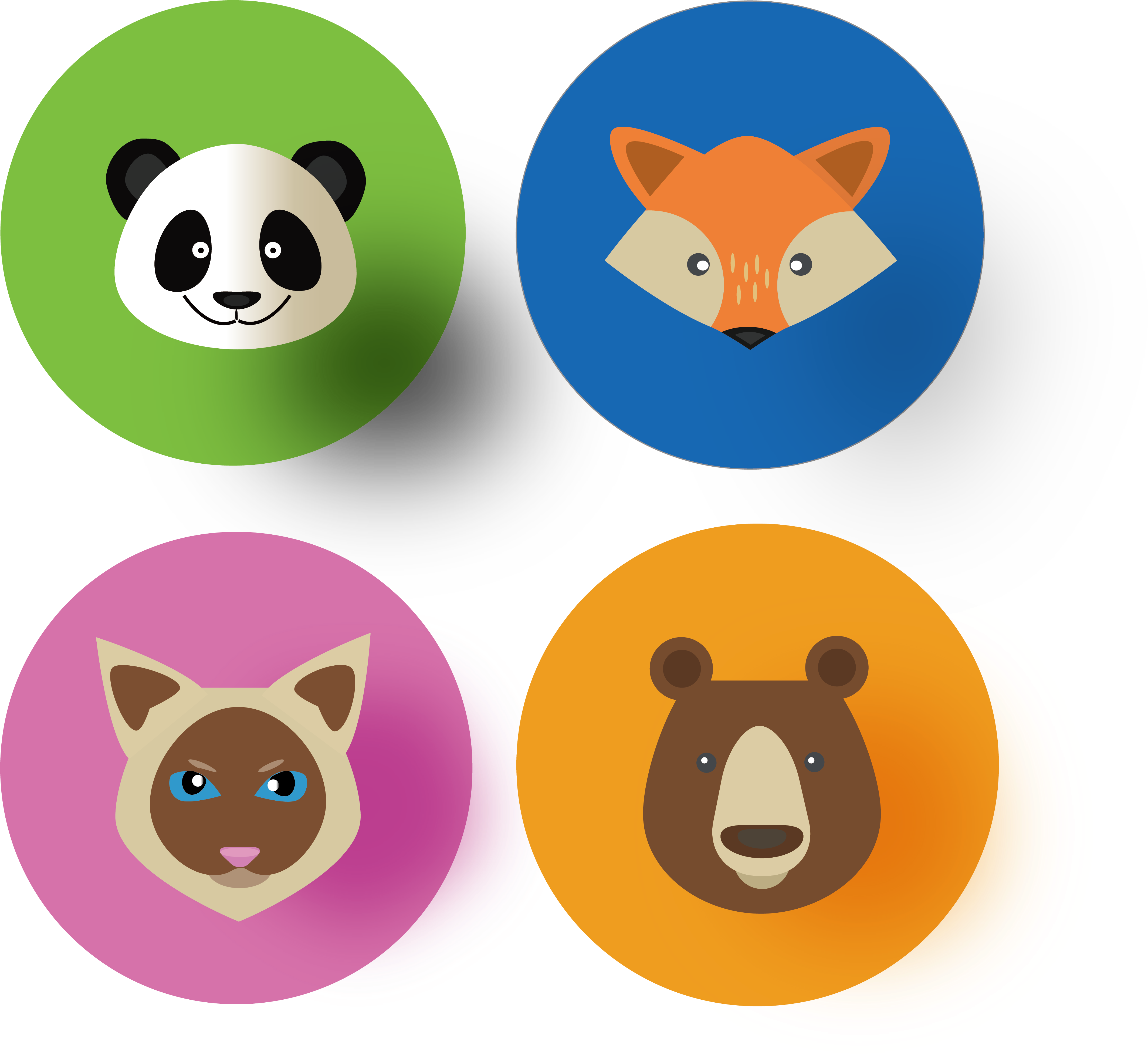 Round Color Animal Panda Fox Icon Vector Flat Icon - Cartoon Clipart (4253x3907), Png Download