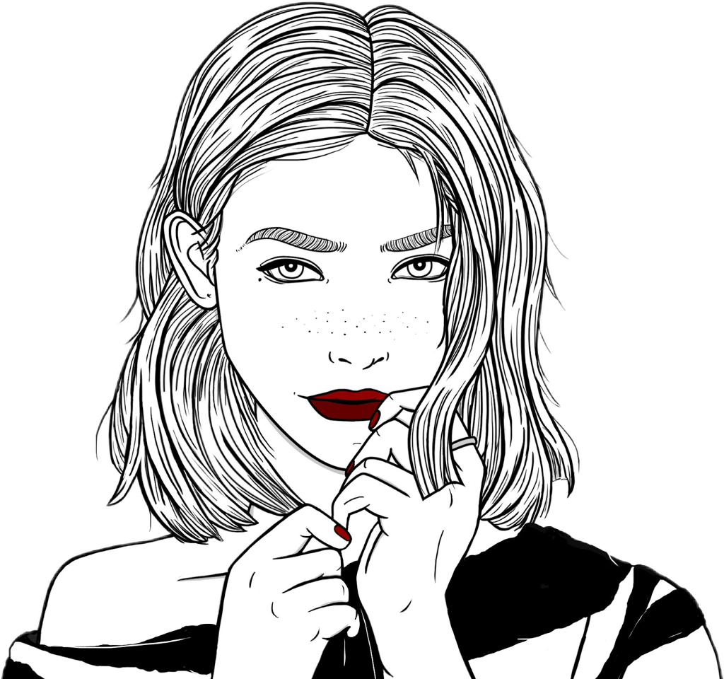 Outlines Chica Tumblr Linda Dibujo Negro Cute Blanco - Teenage Girl Drawing In Black And White Clipart (1024x960), Png Download
