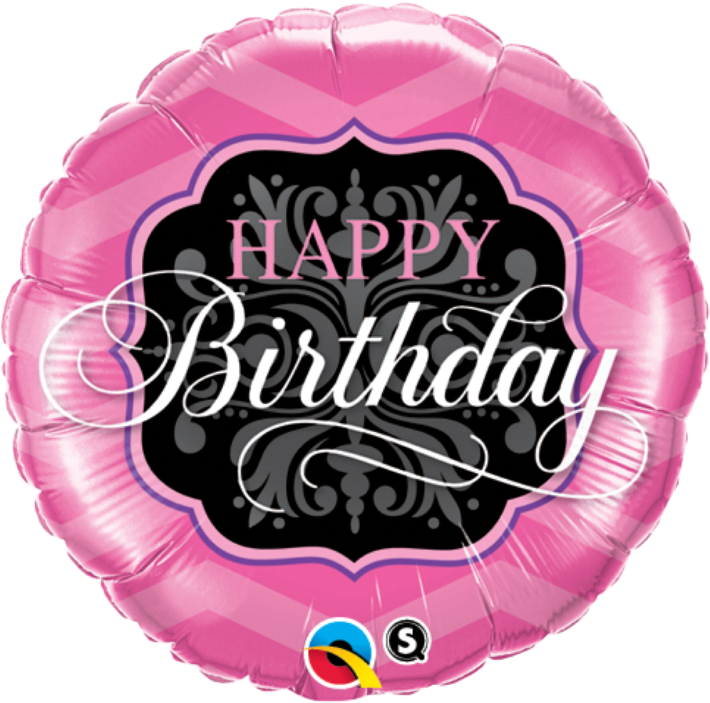 Happy Birthday Pink And Black Foil Balloon - Balloon Clipart (1000x1000), Png Download