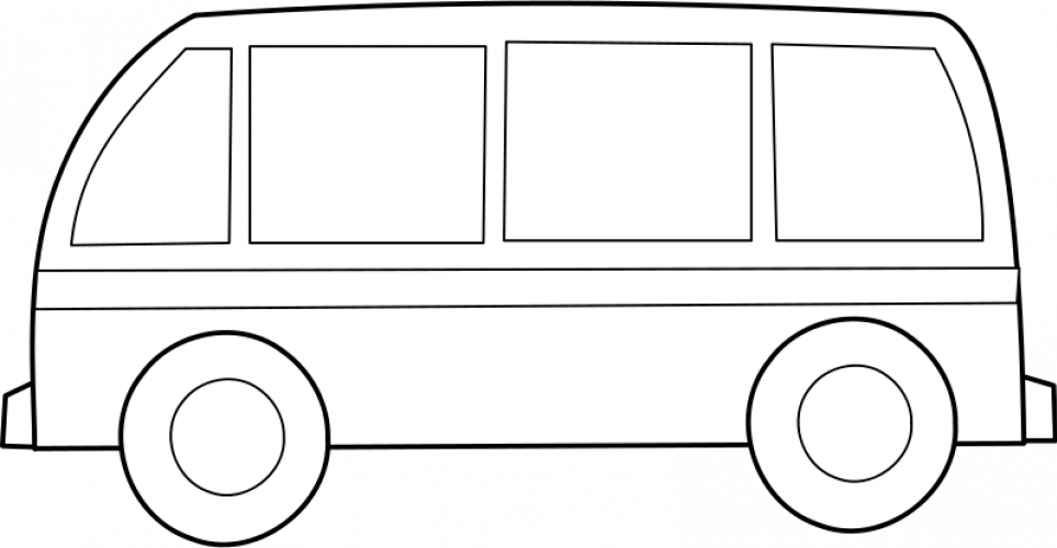 Bus Outline Vector - Gambar Van Kartun Hitam Putih Clipart (963x500), Png Download