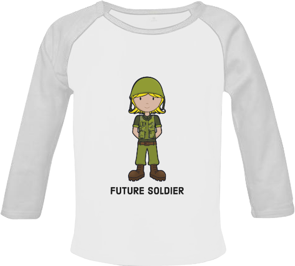 Army Girl Illustration Baby Organic Long Sleeve Shirt - Army Girl Cartoon Clipart (1000x1000), Png Download