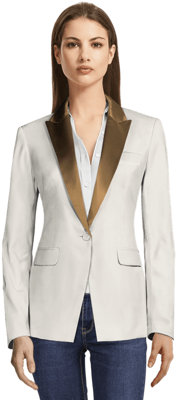 White Tuxedo Blazer With Peak Lapels-view Front - Red Velvet Blazer Clipart (437x807), Png Download