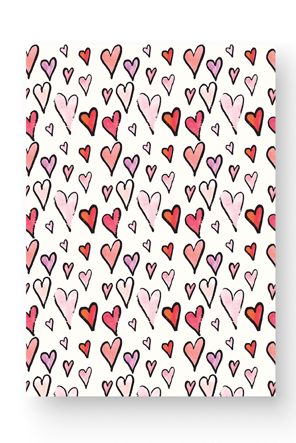 Drawn Hearts Watercolor Pattern Clipart (591x885), Png Download