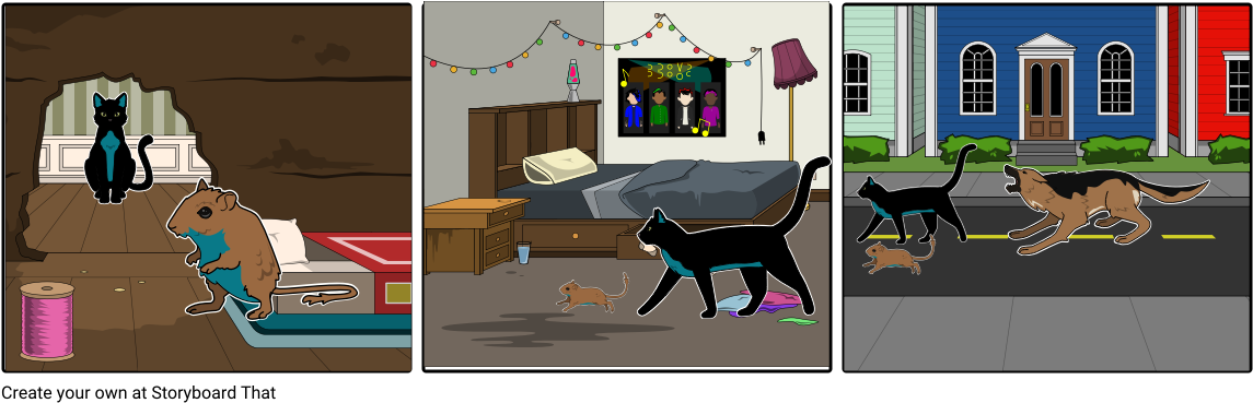 The Gerbil And The Cat - Cartoon Clipart (1164x385), Png Download