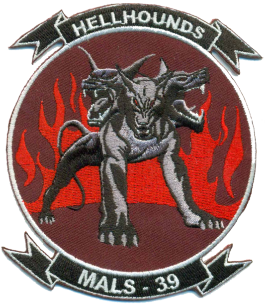 Usmc Mals 39 Hellhounds No Velco Patch New @ - Mals 39 Hellhounds Clipart (536x640), Png Download