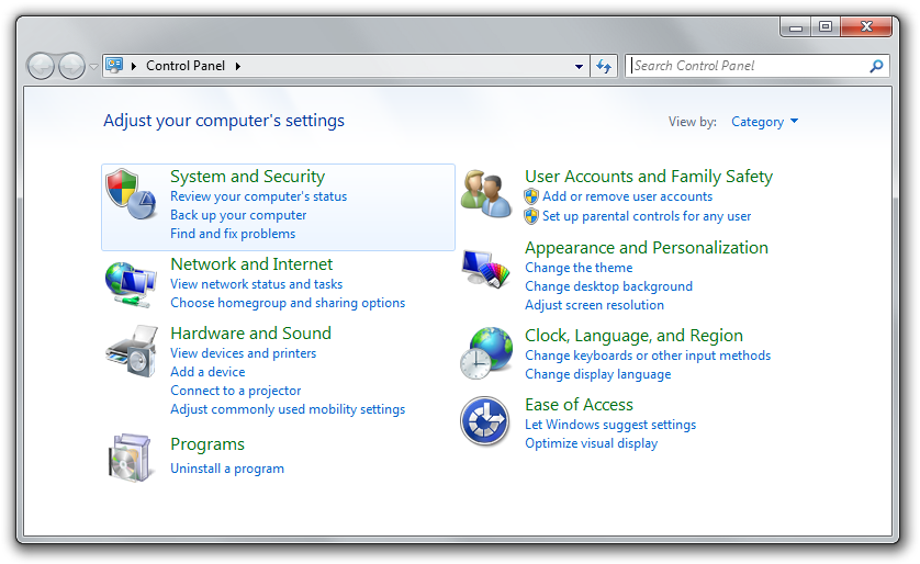 Windows 7 Control Panel - Panel Control Windows 8 Clipart (838x514), Png Download