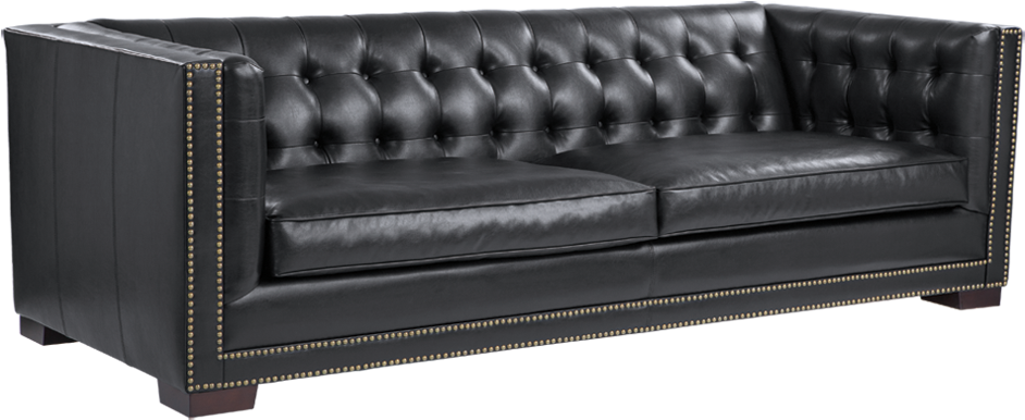 Voltaire Sofa - Black Leather - Couch Clipart (1000x800), Png Download