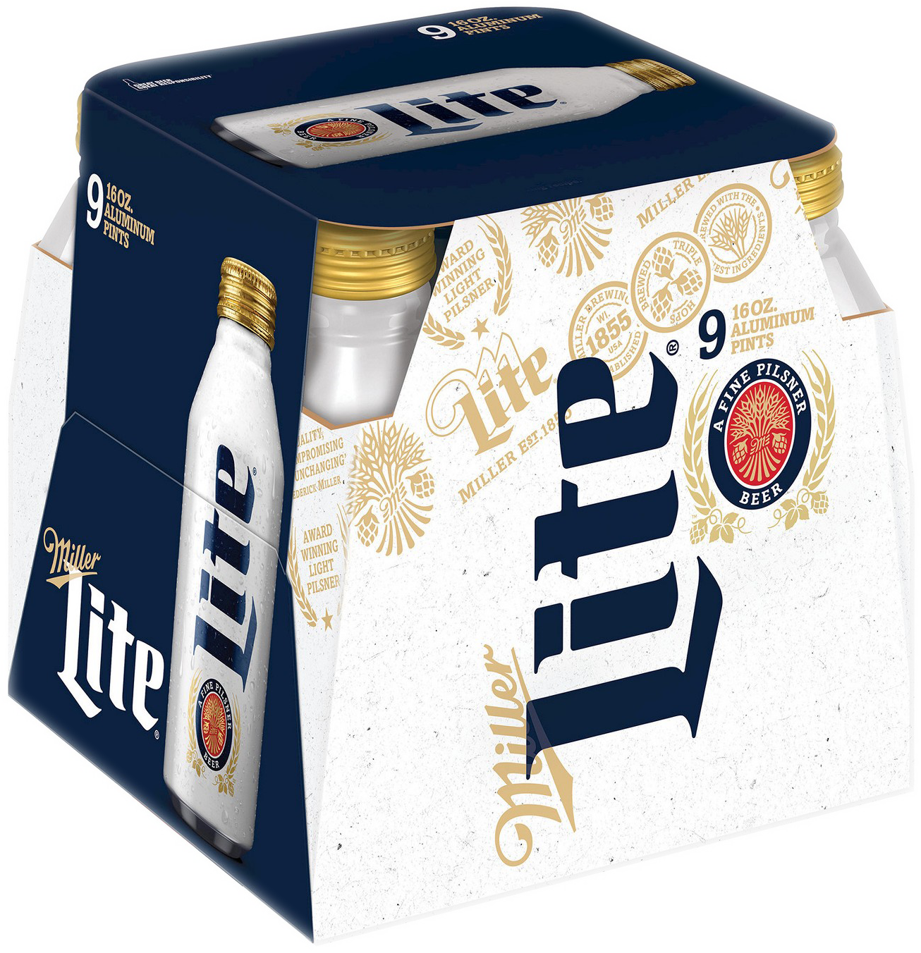 Miller Lite 16oz Alum 9pk 16oz Beer - Miller Lite 9 Pack Aluminum Clipart (1306x1352), Png Download