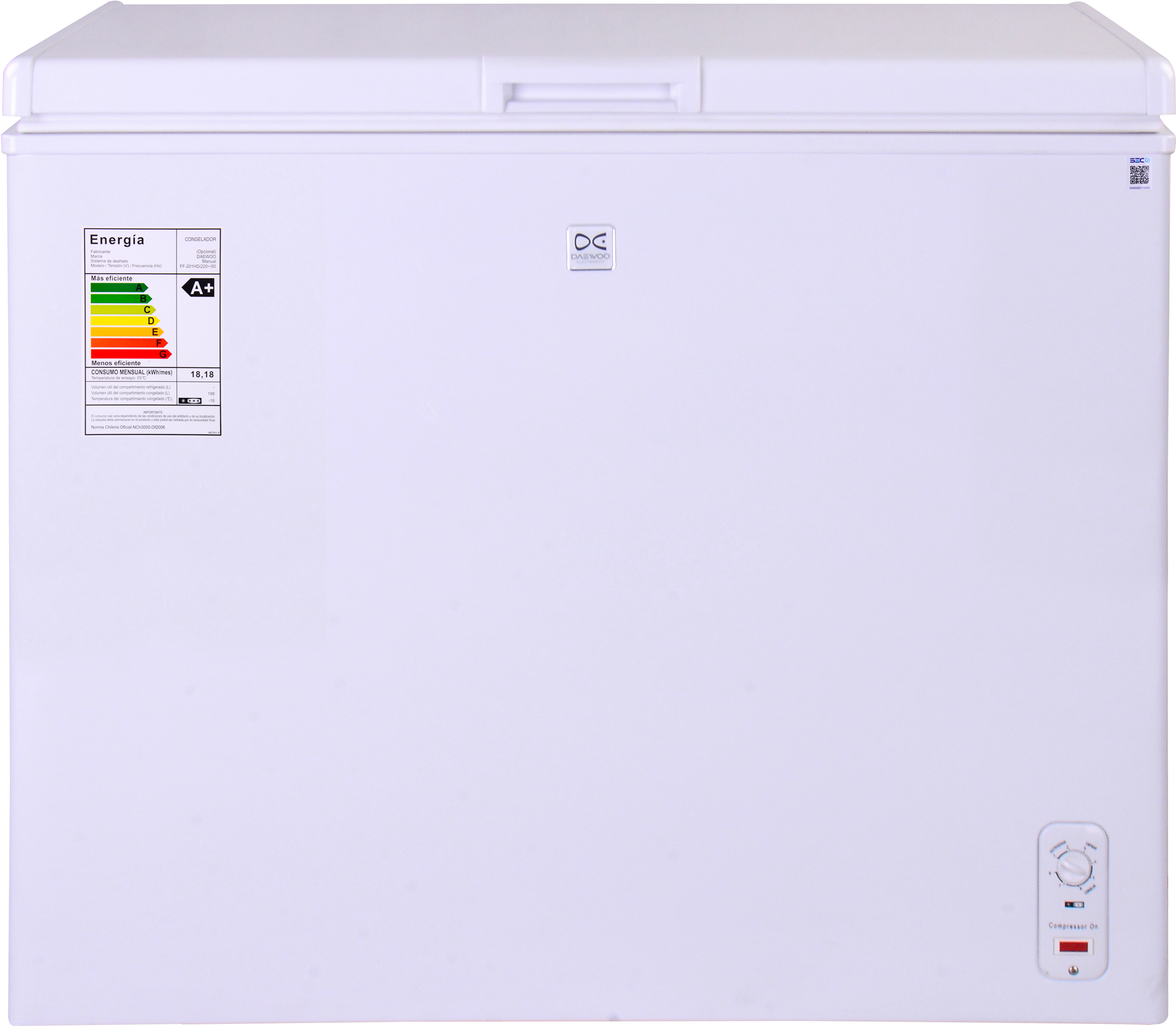 Dcf-250w Chest Freezer 200l - Daewoo Chest Freezer Dcf 250w Clipart (4000x3984), Png Download
