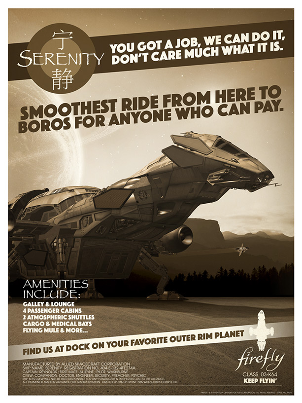 Firefly "serenity For Hire" Unframed Metallic Lithograph - Poster Clipart (816x816), Png Download