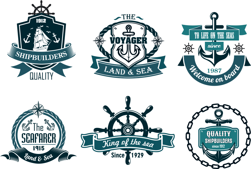 彩色促销彩带与标签集合- Steering Wheel Ship Logo - Морские Эмблемы Clipart (1001x672), Png Download