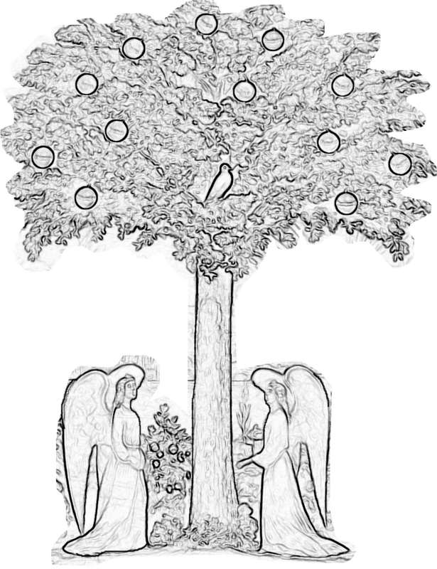 Tree Of Life With Angels Outline Pattern - Drawing Clipart (615x800), Png Download