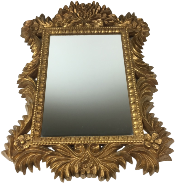 Vintage French Rococo Gold Gilt Floral Wall Mirror - Floral Wall Mirror Clipart (640x640), Png Download