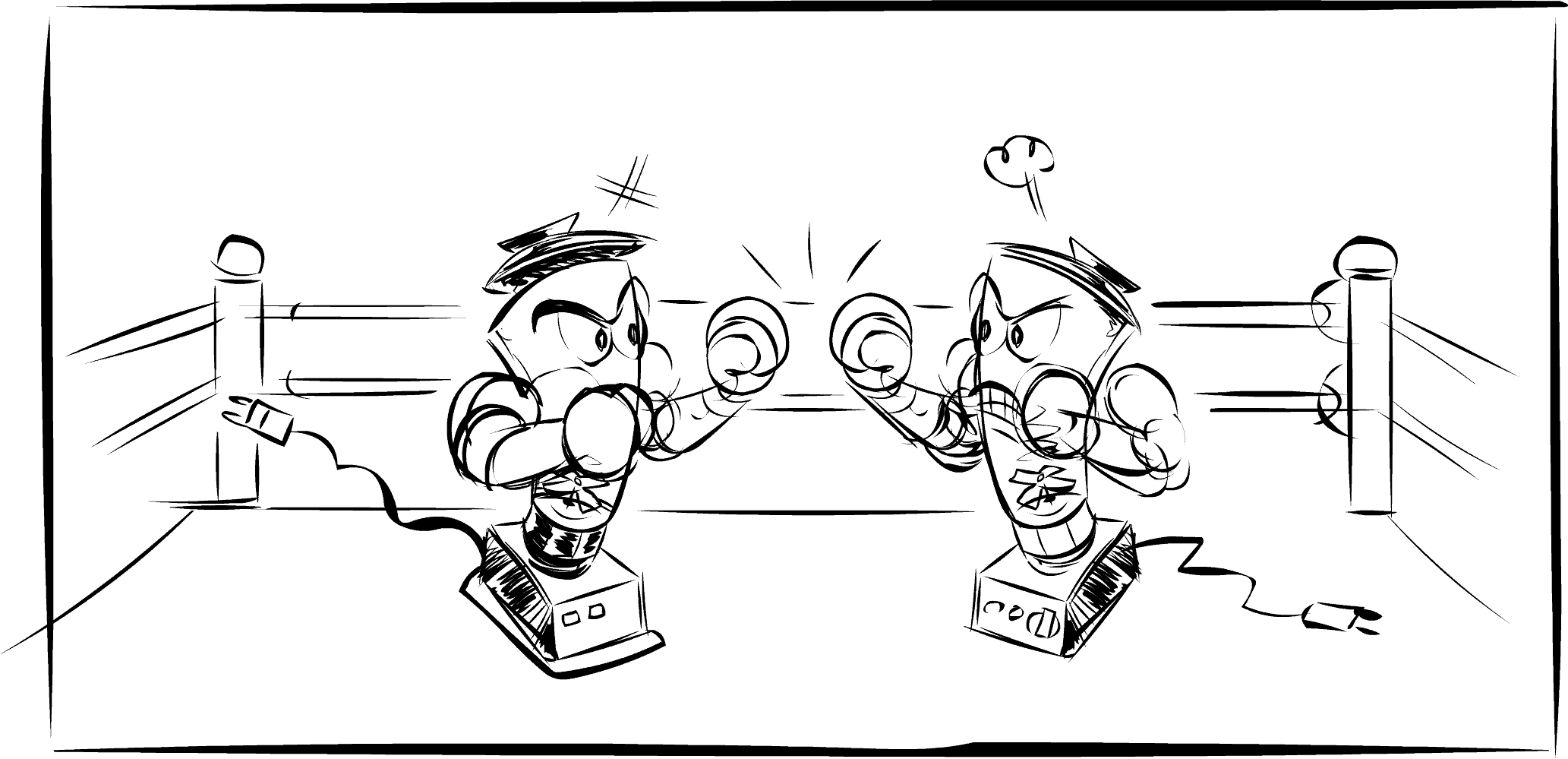 Cartoon Blender Boxing Match - Cartoon Clipart (2065x999), Png Download