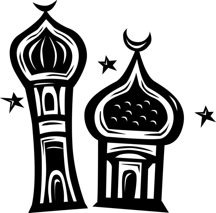 Vector Illustration Of Islamic Mosque Minaret With - Islamic Art Vectors Png Clipart (710x700), Png Download