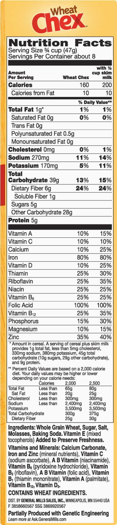 2 Pack Wheat Chex Cereal 14 Oz - Nutrition Facts Clipart (1800x1800), Png Download