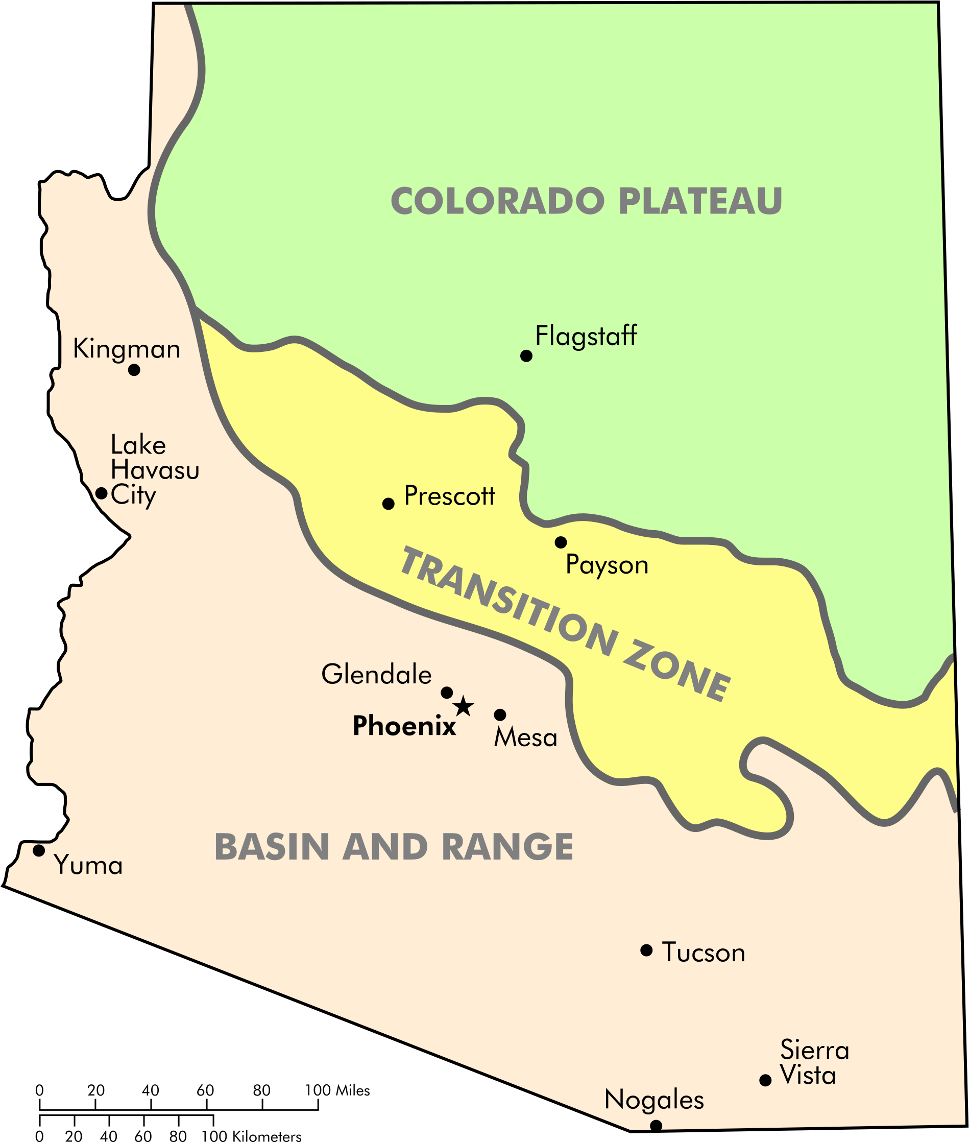 Location Map Of The Mogollon Transition Zone In Arizona - Arizona Mountain Ranges Clipart (2000x2313), Png Download