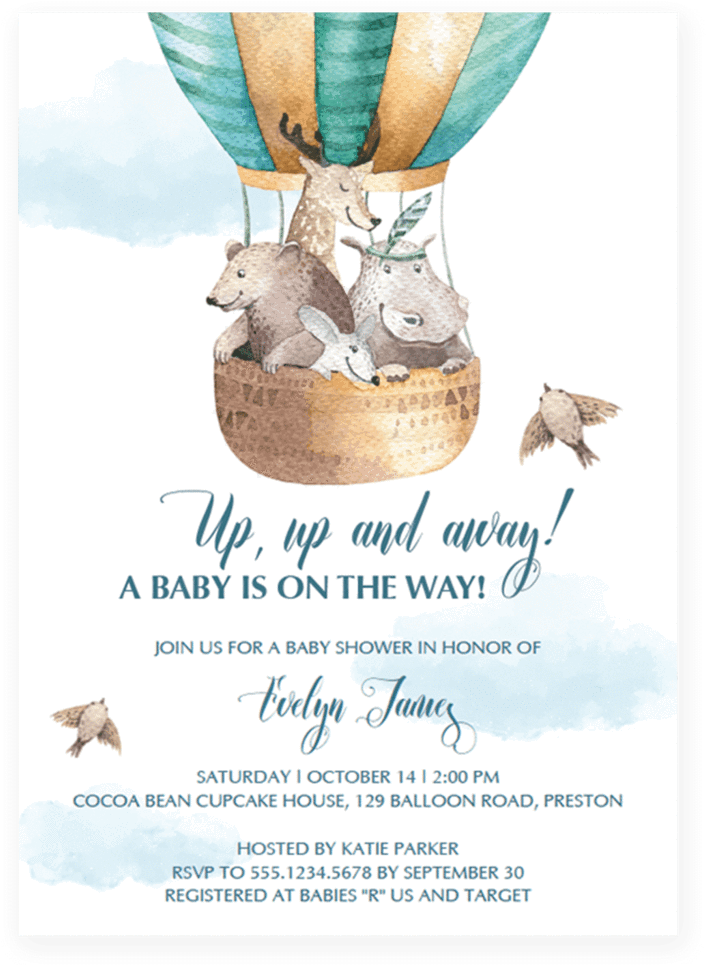 Up And Away Invitation Template Hot Boy - Hot Air Balloon Baby Shower Invitation Template Clipart (819x1024), Png Download