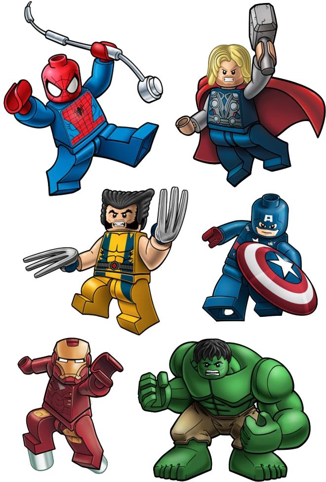 Thor Wolverine Hulk Captainamerica Lego Clip Art - Lego Super Heroes - Png Download (666x1023), Png Download