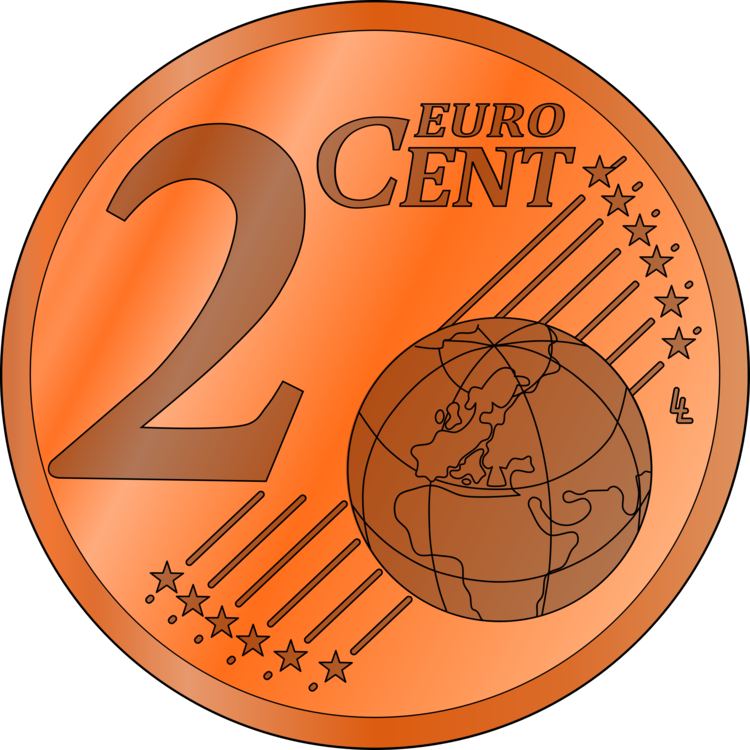 Penny 1 Cent Euro Coin Nickel - 2 Euro Cent Clipart - Png Download (750x750), Png Download